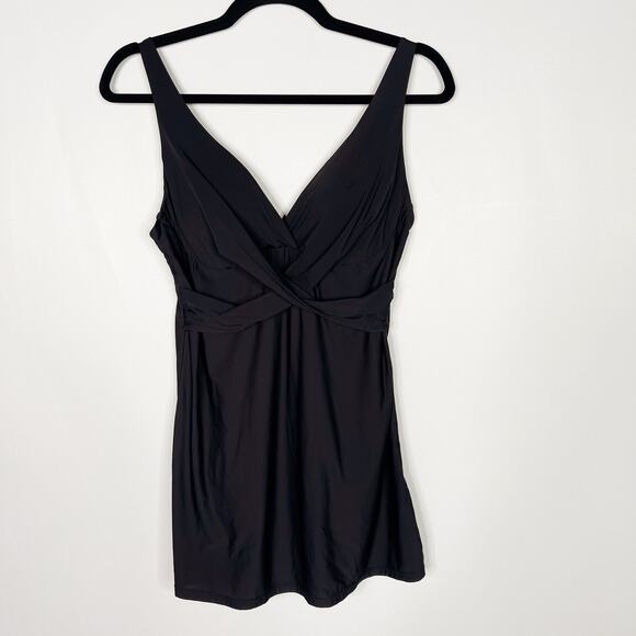 Calvin Klein Swimwear Womens 8 Black One Piece Bathing Suit Skirted VNeck Wrap - Picture 1 of 10